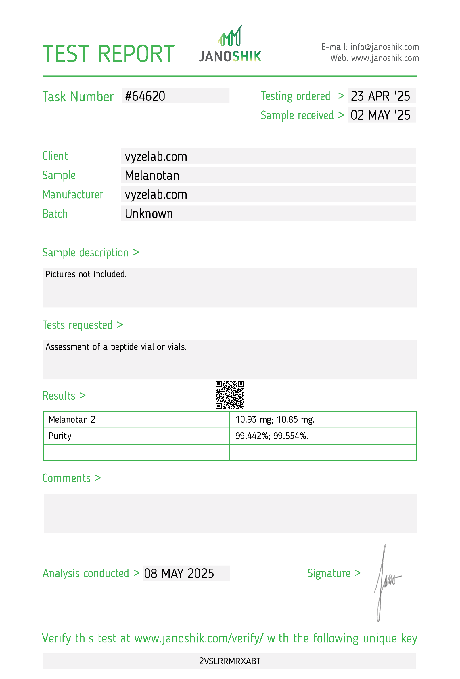 COA for Melanotan II (MT-II)