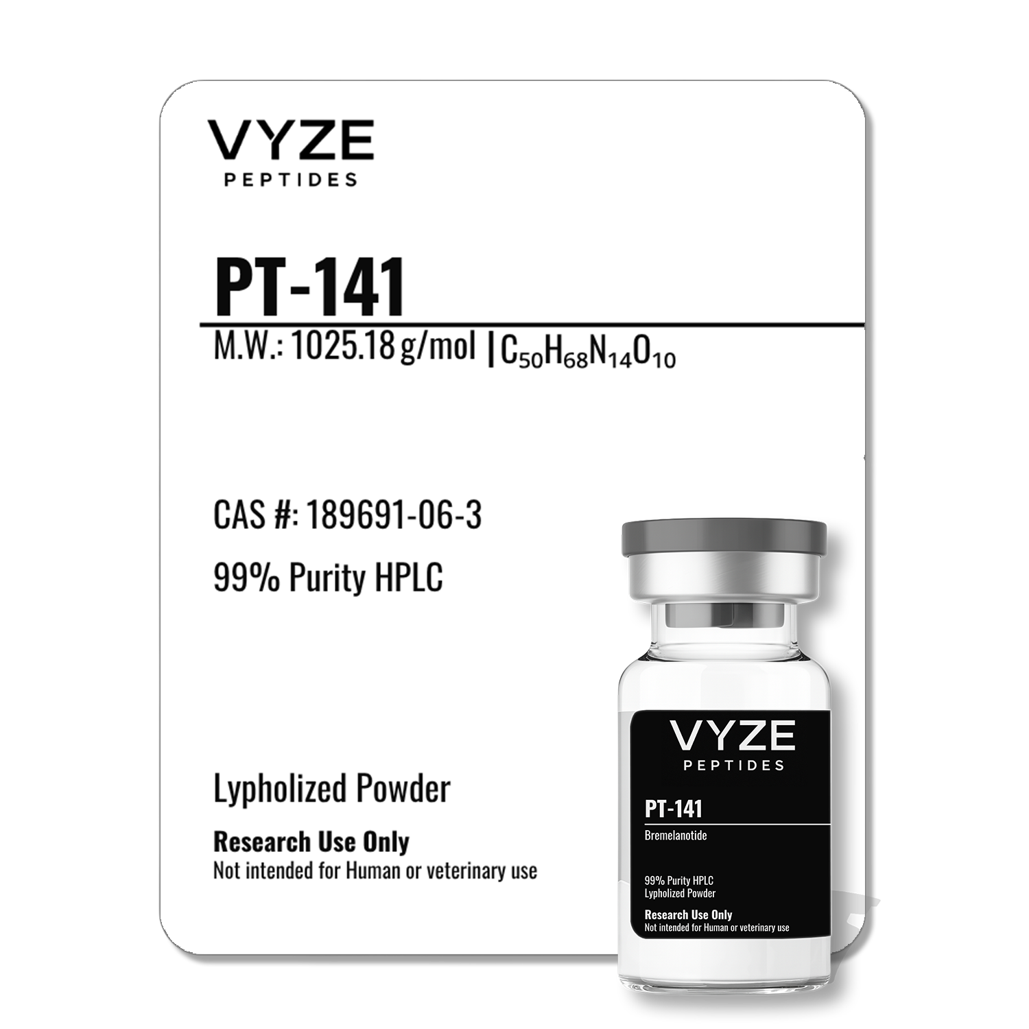 PT-141 - 99% purity research peptide with Certificate of Analysis