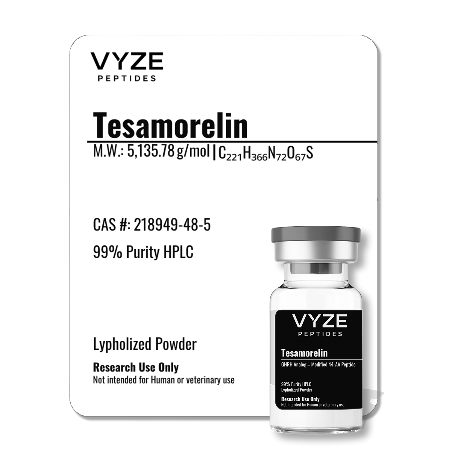 Tesamorelin - 99.3% purity research peptide with Certificate of Analysis